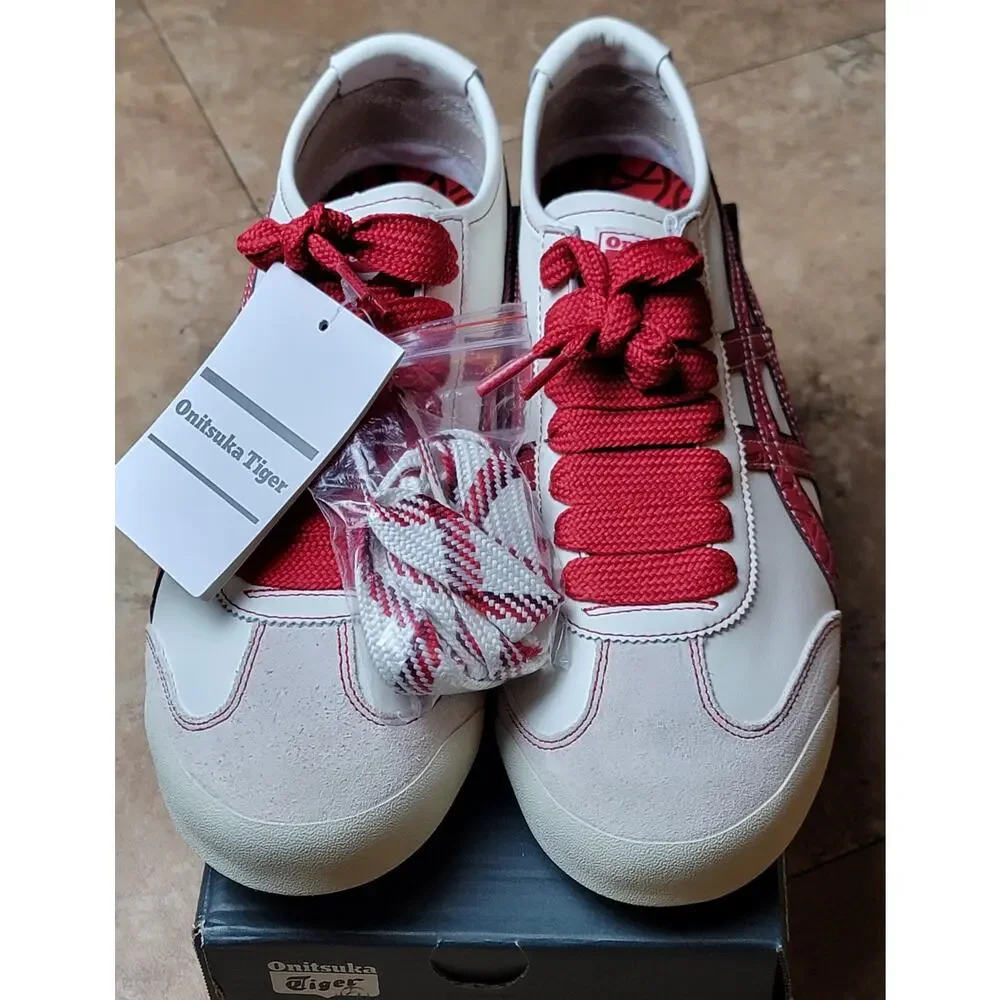 Men Sz 11 Tiger Mexico Low Top Lace Up Fashion Sneakers White Red Street Casual